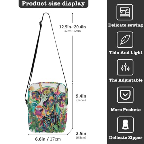 messenger bag crossbody Crossbody Bags For Women Small Woman Cross Body Purse Adjustable Strap for outdoor sports outdoor sports- Colorful Cattle3