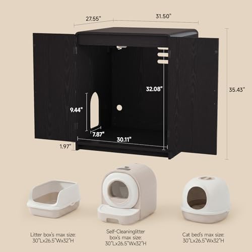 Image of ONBRILL 35 inch Cat Litter Box Enclosure for Self Cleaning Litter Box, Black