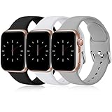 Wepro 3 Pack Correas Compatible con Apple Watch 38mm 40mm 41mm, Correa de Silicona Suave para iWatch Series 9 8 7 6 5 4 3 2 1 SE Ultra, Negro/Blanco/Gris