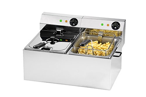 Saro - Profri 66 Friteuse, 2 x 6 l, Inox, Cuve avec Zone Froide, Réglage Continu de la Température, Thermostat de Sécurité, 2 x 3,25 kW