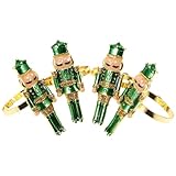 Toyvian Hebillas para Servilletas Cascanueces Navideñas 4 Piezas, Accesorios de Mesa de Aleación Verde y Dorado, Porta Servilletas para Banquetes y Cenas Festivas