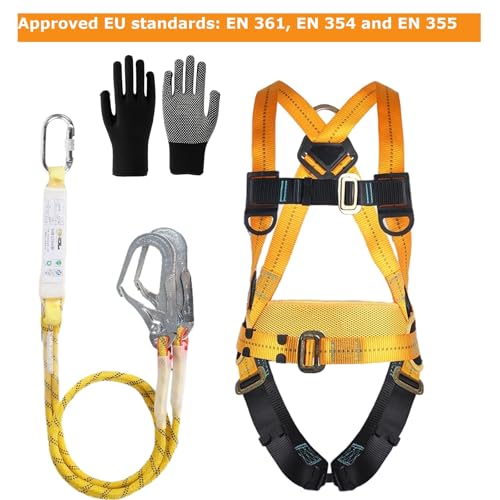 Absturzsicherung Sicherheitsgurt, Sicherheitsgurt zum Auffangen von Absturz, mit 2 Lanyards, Tragfähigkeit 100 kg, für Arbeiten in der Luft, Dachdecker, Zugelassen nach EN361, EN354 und EN355