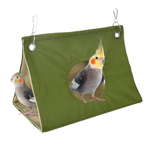 Image of Parrot Hanging Nest House Parrot Hideaway Cave Bed Tent Cozy Snuggle Sleeping Hut Bird Hanging Hammock for Parakeets, African Grey, Cockatoo, Amazon Parrots, Cockatiels. (Olive)