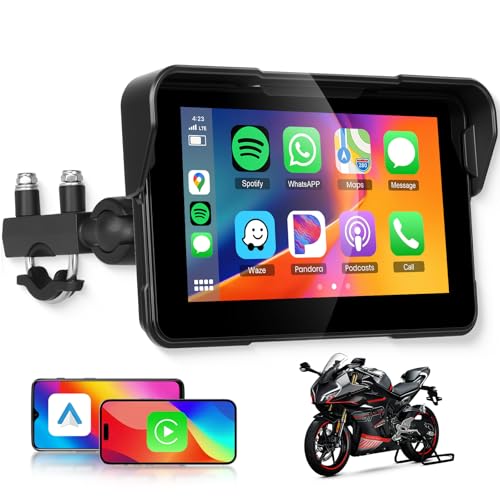 Motorcycle Carplay Screen, Wireless CarPlay & Android Auto for Motorbike Hodozzy 5 inch In-Cell IPS Touch Screen Portable Car Stereo for Motorbike Waterproofs, Dual Bluetooth, GPS Navigation, Siri