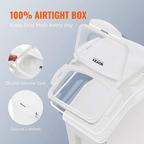 VEVOR Ingredient Storage Bin, 2 x 15L Dispenser Bin with 2 Measuring Cups, Attachable Casters and Airtight Lid, 2 Pcs/Set Dog Pet Food Storage Container, PP Material Kitchen Rice Cereal Flour Bin - Image 4