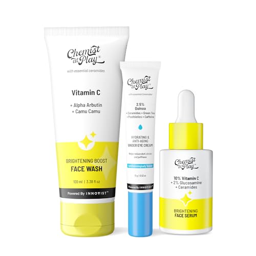 Image of Chemist at Play 30x Vitamin C Face Wash, 10% Vitamin C Face Serum & Under Eye Cream Combo | Fades Dark Spots, Brightens & Reduces Dark Circles & Puffiness | 100ml + 30ml + 15g