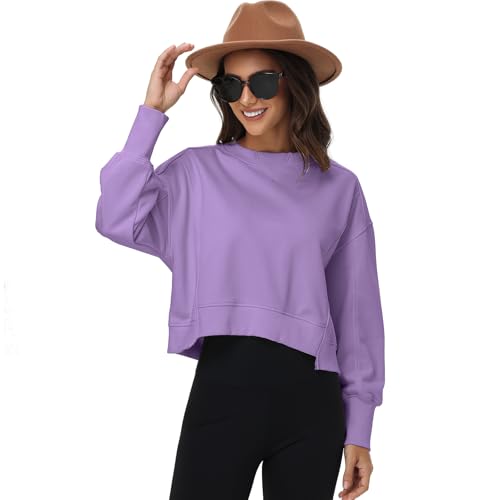 Image of Oymyakon Womens Oversized Cropped Sweatshirts Crew Neck Long Sleeve Pullover Sweater Fall Fashion Clothes
