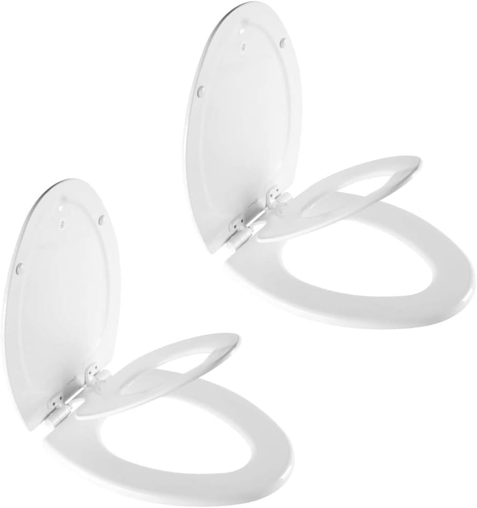 Mayfair NextStep2 Toilet Seat with Toddler Potty Training Seat Built-In, Slow Close, Easy Clean, Magnetic Removable Kids Seat, ELONGATED, White, 2-Pack