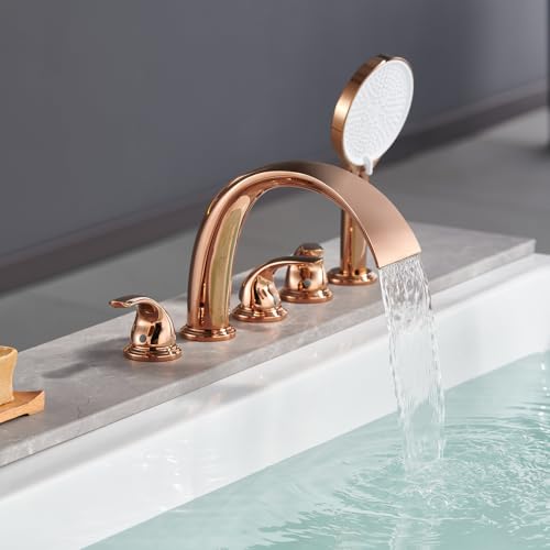 Ensemble de robinets de bain cascade mitigeur 5 trous doré rotation 360°