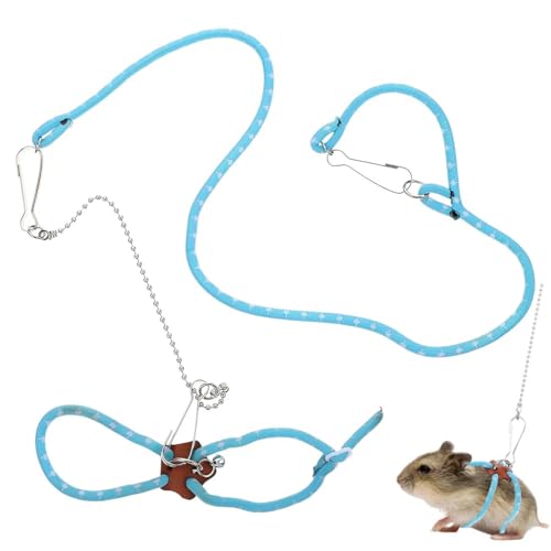 GNALIA Laisses pour Petits Animaux, Harnais Réglable Bleu pour Souris Rat Hamster, Corde De Promenade Sécurisée Taille Standard, Accessoire Extérieur 1...
