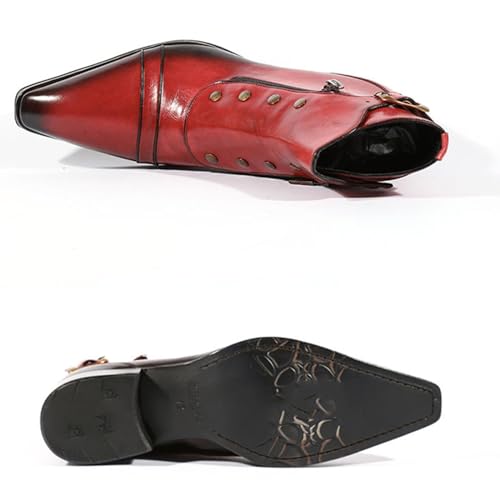 Men's Pull On Ankle Boots Chunky Block Heel Side Zipper Pu Leather Fashionable Durable Western Cowboy Boots Unisex Retro Classic Short Boots For Spring Fall ( Color : Blue , Size : 15 Women/13.5 Men )3