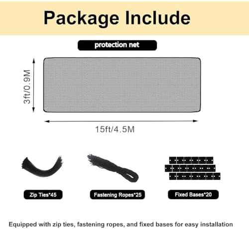 Banister Guard-15ft X 3ft Thick Balcony Safety Net for Kids Pet Balcony Guard Balcony Netting for Pets Rail Net for Balcony Apartment Cat Netting Safety Netting for Railings Stair Guard (Black)