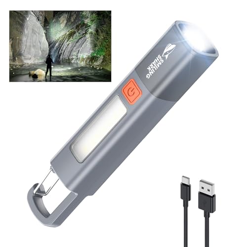 SmilingShark 懐中電灯,【IPX7防水・高輝度LEDハンディライト】フラッシュライト 強力 3モード調光 ズーム調節 Type-C充電式 軽量 小型 防災 停電対策 緊急用 キャンプ 登山 夜釣り 日本語取扱説明書(グレー, 1個入り)