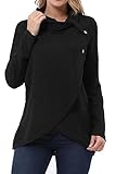 KILIG Womens Long Sleeve Button Cowl Neck Casual Knitted Pullover Sweaters(Black,L)