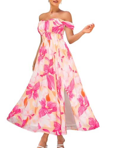 Image of GRACE KARIN 2026 Women's Summer Floral Wedding Guest Dress,Beach Flowy A Line Maxi Off Shoulder Bridesmaid Dresses