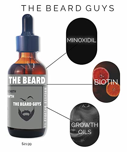 Maximum Strength 5% Minoxidil & Biotin Fast Beard Growth Oil For Men, 2 Ounce - Top Beard Patch Filler And Facial Hair Thickener Infused With Argan And Jojoba Oil #TOP4