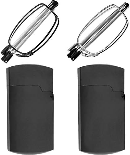 Success Eyewear Reading Glasses 2 Pair Black And Gunmetal Readers Compact Folding Glasses For Reading For Men Women Case Included Bundle: Set Of Black And Gunmetal With 2 Cases 2.75