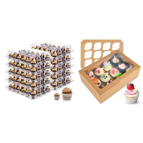 NPLUX Bundle of 20 Pack Cupcake Containers and 6 Pack Cupcake Boxes for 480 Cupcakes