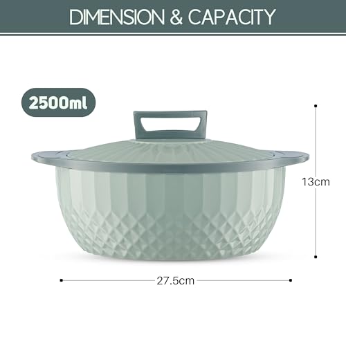 Image of Trueware Eternity Inner Steel Insulated 2500 ML Thermoware Casserole | BPA Free | Odour Proof | Food Grade | Easy to Carry | Serving | Curd Maker | Hot Pot (Green)