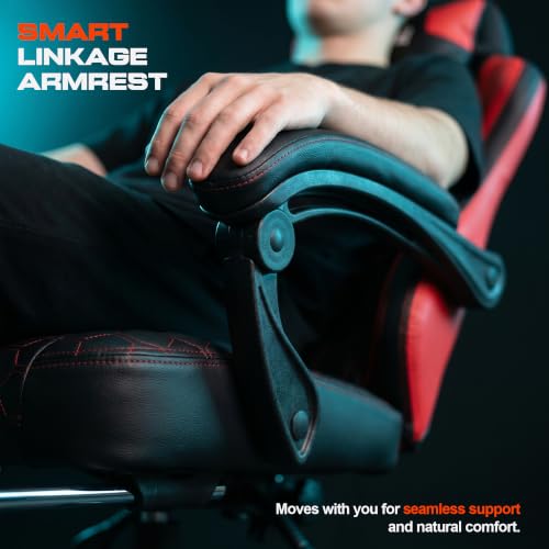Image of DROGO Pulse Ergonomic Gaming Chair | High Back Office Computer Chair with Premium PU Leather, Adjustable Height & Linkage Armrest | Lumbar Support, 165 Recliner & Footrest | 1 Yr Warranty (Red)