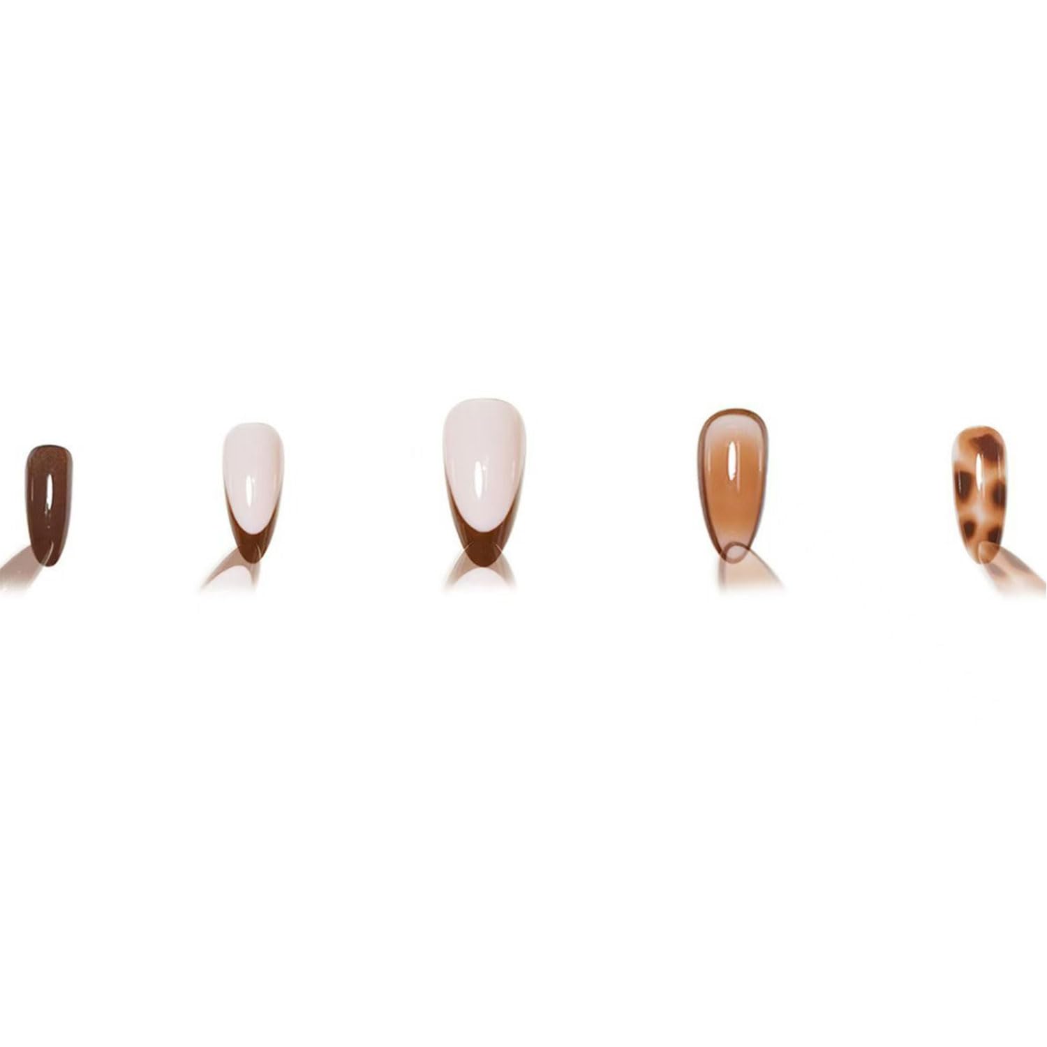Brown Press on Nails Medium Almond Fake Nails French Tip Nails Press Ons with Leopard Print Design Full Cover Glossy Acrylic Nail for Women 24PCS
