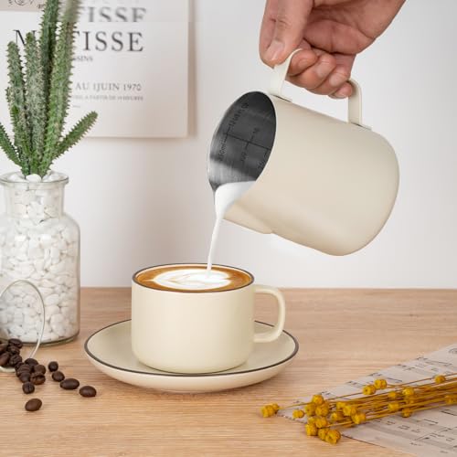 Image of Amrules Milk Frothing Pitcher 12oz Frother Cup Barista Tools, White