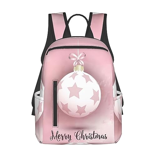 Sac à dos léger boule de Noël rose grand cartable décontracté noir