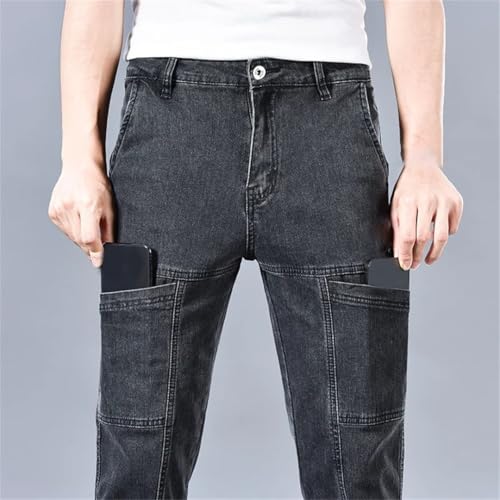 Men's Multi Pocket Cotton Jeans Stretch Straight Fashion Denim Trousers Casual Pants2