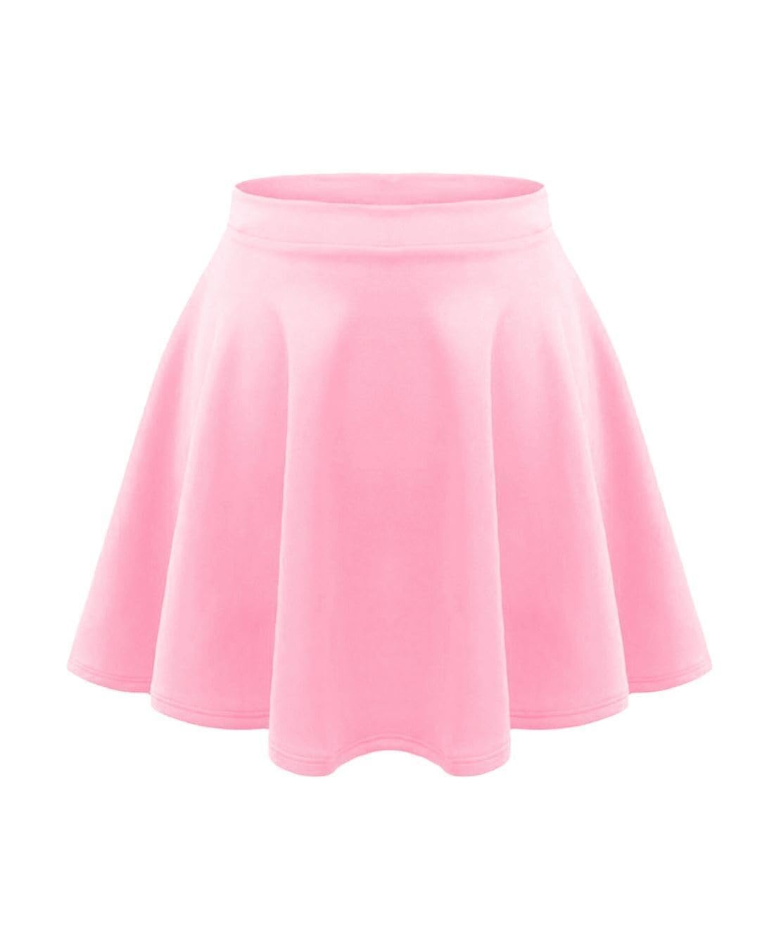 unbranded Kids Girls Children High Waisted Stretch Plain Flippy Flared Short Skater Skirts (13, Baby Pink)