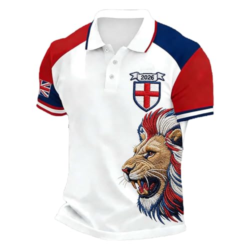 Image of 2026 Men's Polo Shirts Short Sleeve Cotton Collared Neck Button Down England T Shirt Britain T Football T Shirt Athletic Stretch Breathable Lightweight Outdoor Sports Shirts Plus Size