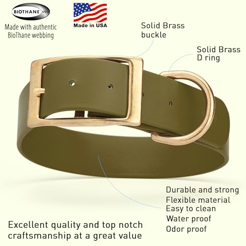 Image of Viper Biothane Heavy Duty Waterproof Dog Collar Strong Coated Nylon Webbing w /Solid Brass Hardware Odor-Proof Easy to Clean High Performance Fits Small Medium or Large Dogs, Olive Drab Green