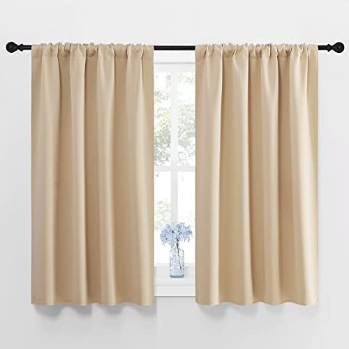 NICETOWN Blackout Room Darkening Curtains - Home Decoration Light & Noise Reducing Thermal Insulated Window Draperies with Rod Pocket Top (Biscotti Beige, Set of 2, 42 inches Wide x 45 inches Long)