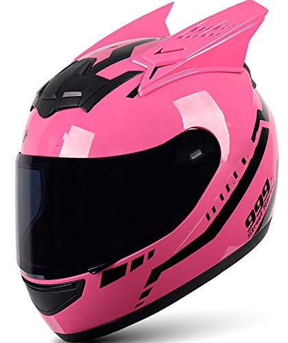 Girl Women Motorcycle Helmet Cat Ear Helmet FMVSS 218 DOT Approved Full Face Motorbike Helmet Four Season Flip-Up Helmets with Sun Visor for Street Bike Racing Motocross 3, M=(57~58CM)