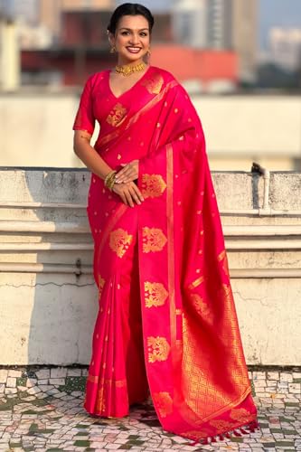 Image of SGF11 Women's Kanjivaram Pure Soft Silk Saree With Unstitched Blouse Piece