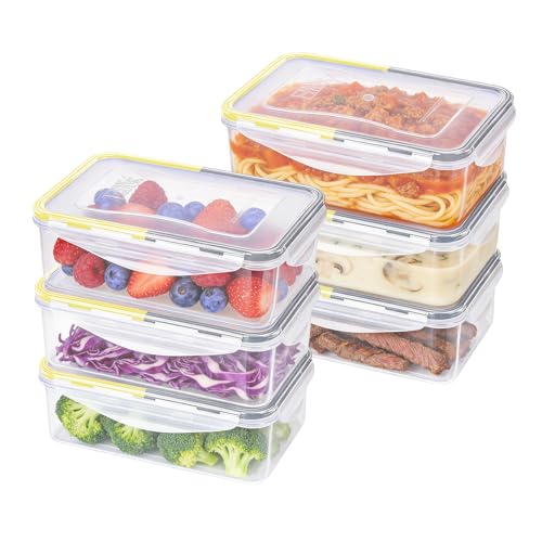 EASYLOCK 6PACK 1,15L Plastik Luftdicht Frischhaltedosen Set mit Deckel, Meal Prep Boxen,Gefrierdosen, Aufbewahrungsbox Küche, Mikrowellengeschirr, Rechteckig Frischhaltebox, Brotdose Lunchbox