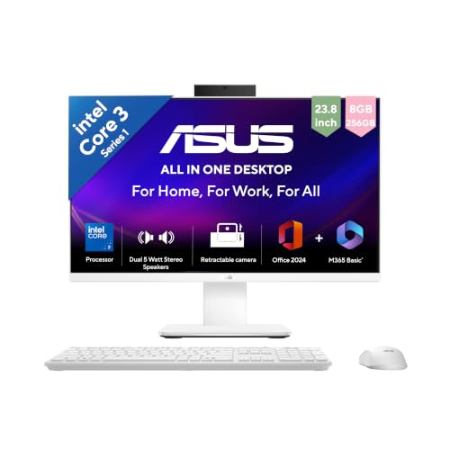 Image of ASUS V440 (2026),Intel Core 3 100U (i3-14th Gen),Intel iGPU,8GB /512GB,FHD,23.8 inch(60.45 cm),Win 11,M365 Basic(1Y),Office 24,White,5.46 kg,V440VAB-KWC3001WS,with Wireless Keyboard & Mouse,All in One PC