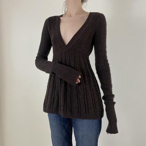 Coquette Babydoll Tops Y2k Fairy Grunge Cottagecore Clothing 2000s Vintage Fall Knit Sweater Cute Peplum Tops4