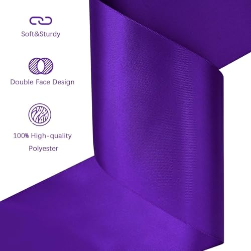 Image of Purple Satin Ribbon 4 inch X 15 Yards Polyester Ribbon for Gift Wrapping Very Suitable for Weddings Party Hair Bow Invitation Decorations and More