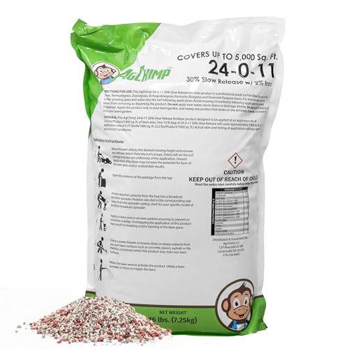 AgChimp 24-0-11 Professional Lawn Maintenance Fertilizer, 16lbs - 24% Quick-Release and 30%...