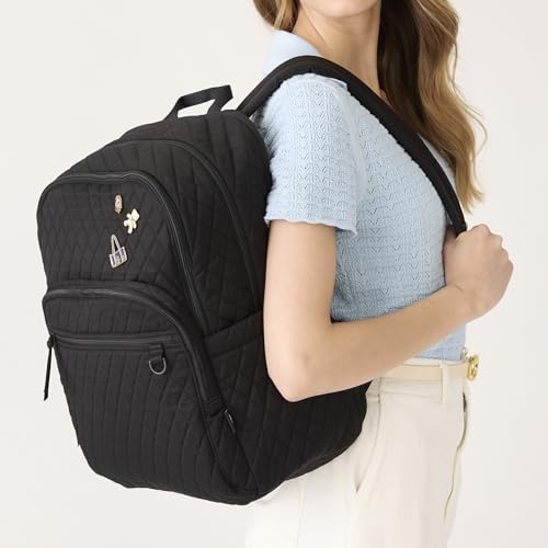 Image of Vera Bradley Women's Premium Cotton Large Bancroft Backpack, Moonless Night, One Size