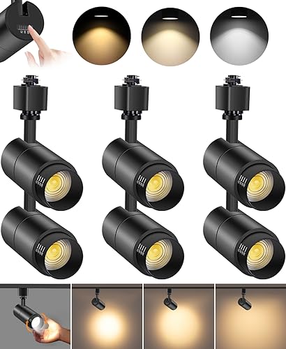 Image of VANoopee 3-Color Zoomable 10W LED Track Lighting Heads H Type Track Light Heads Dimmable Bright Ceiling Spotlight Fixtures Accent Art, 3000K 4000K 5000K Adjustable, CRI90+ 15-60 1000lm Black 6 Pack