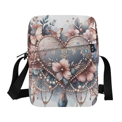 Blue Pink Baroque Butterfly Heart messenger bags mens crossbody Womens Purse Cross Body Adjustable Strap for Travel outdoor sports