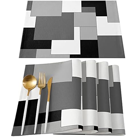 Placemats Abstract Geometry Place Mats for Dining Room Dinner Table Black White Grey Washable Table Mats Kitchen Decorations Set of 6 Cover
