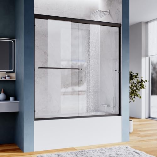Sunny Shower Bathtub Door 60 in Wide Semi-Frameless Glass Sliding Enclosure