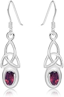 DTPsilver® 925 Sterling Silver Drop/Dangle Hooks Earrings - Trinity Knot - Celtic Collection - Various Natural Gemstones