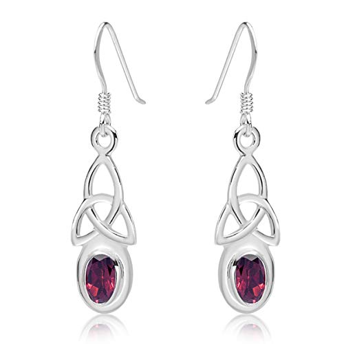 DTPsilver® Pendientes Colgantes de Plata 925 con Gancho - Nudo de la Trinidad Celta - Colección Celta – Granato