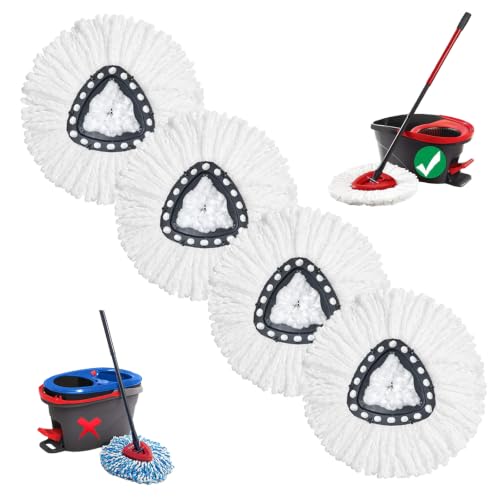 4PCS Spin Mop Replacement,100% Microfiber,Machine Washable,360° Rotation