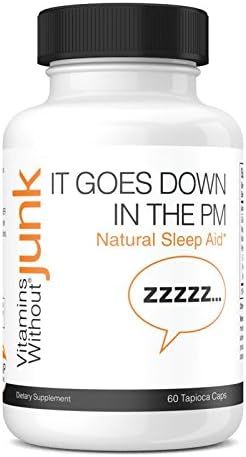 Vitamins Without Junk It Goes Down In The PM (Natural Sleep Formula), 500 mg, 60 Vegetarian Tapioca Based Capsules - Dairy Free - Vegan