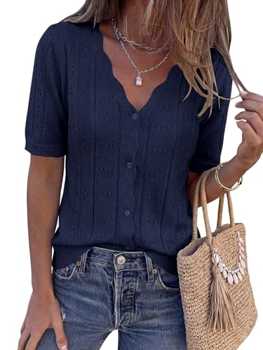 PRETTYGARDEN Lightweight Short Sleeve Button Down Shirts 2026 Hollow Out