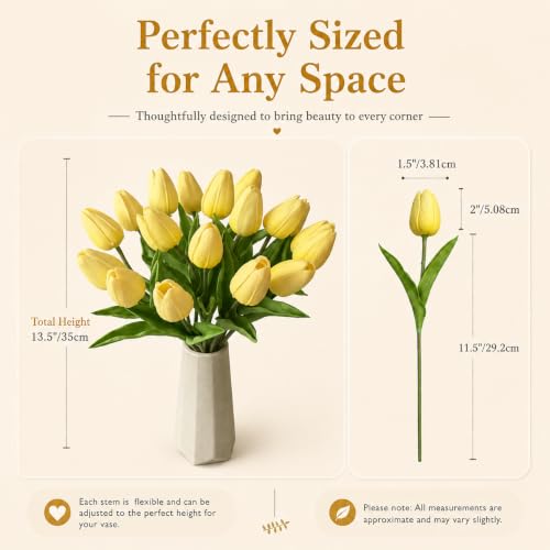 Image of Mandy's 20pcs Artificial Light Yellow Tulips